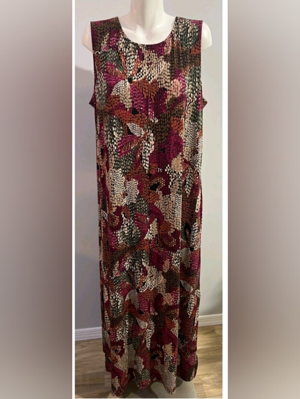Chico's Women Long Maxi Dress Size L 16/18 Black Magenta Slip On High Slit Dress